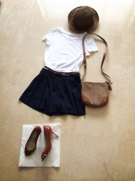 「ZARA（ザラ）のtops...ZARA（Tシャツ/カットソー、ホワイト系）」を使った、k-さん（レディース・157cm）の夏コーディネート