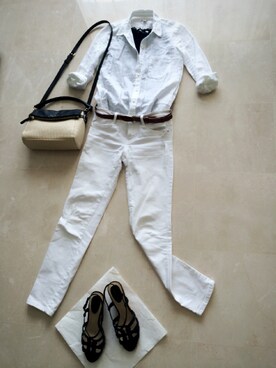 「UNIQLO（ユニクロ）のアイテム（シャツ/ブラウス、ホワイト系）」を使った、k-さん（レディース・157cm）の夏コーディネート