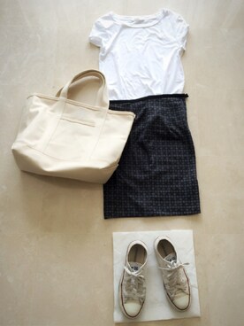 「ZARA（ザラ）のtops...ZARA（Tシャツ/カットソー、ホワイト系）」を使った、k-さん（レディース・157cm）の夏コーディネート