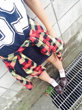 「くつした」｜「アイテム（シャツワンピース）」を使った、RINAさん（レディース・163cm）の秋コーディネート