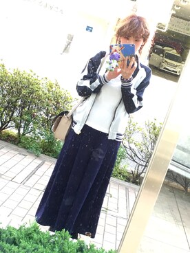 「スカンツGU」｜「アイテム（スタジャン）」を使った、mayuさん（レディース・154cm）の春コーディネート