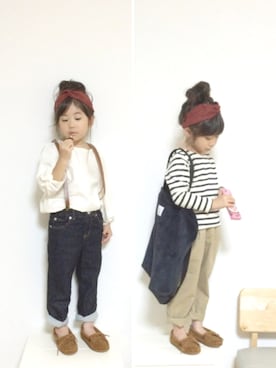 「アイテム（モカシン/デッキシューズ）」を使った、aya＊tomoさん（キッズ・110cm）の秋コーディネート