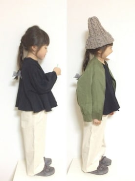 「ナチュラル」｜「アイテム（MA-1）」を使った、aya＊tomoさん（キッズ・110cm）の秋コーディネート