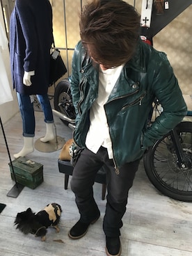 「アイテム（ライダースジャケット）」を使った、SHIROさん（メンズ・170cm・30代）の冬コーディネート