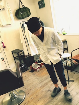 「Rick Owens（リックオウエンス）のアイテム（帽子）」を使った、SHIROさん（メンズ・170cm）の春コーディネート