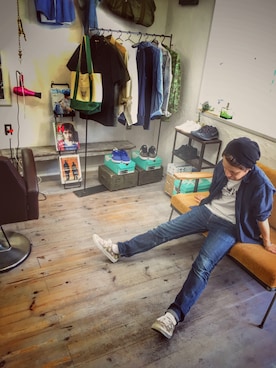 「Rick Owens（リックオウエンス）のアイテム（帽子）」を使った、SHIROさん（メンズ・170cm）の夏コーディネート