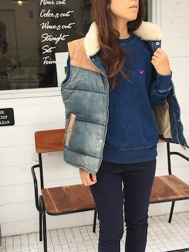 「ISAMU KATAYAMA BACKLASH（イサムカタヤマバックラッシュ）のアイテム（ダウンベスト）」を使った、SHIROさん（メンズ・169cm）の秋コーディネート
