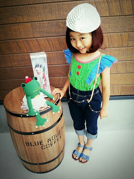 「BOOFOOWOO」｜「アイテム（ワンピース/ドレス）」を使った、COCOさん（キッズ・120cm）の春コーディネート