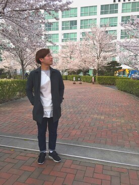 「アイテム（ステンカラーコート）」を使った、H.Kさん（メンズ・168cm・10代）の春コーディネート