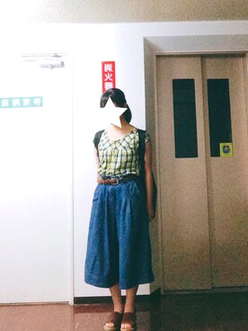 「earth music&ecology（アースミュージックアンドエコロジー）の厚底ラミー巻きサンダル（サンダル）」を使った、ももさん（レディース・158cm）の夏コーディネート