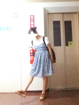 「earth music&ecology（アースミュージックアンドエコロジー）の厚底ラミー巻きサンダル（サンダル）」を使った、ももさん（レディース・158cm）の夏コーディネート