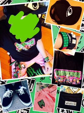 「MAGICAL MOSH MISFITS（マジカルモッシュミスフィッツ）のアイテム（アクセサリー）」を使った、きのこ＠毒x毒x毒さん（メンズ・180cm）の夏コーディネート