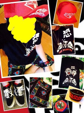 「PUNK DRUNKERS（パンクドランカーズ）のアイテム（財布/小物）」を使った、きのこ＠毒x毒x毒さん（メンズ・180cm）の夏コーディネート