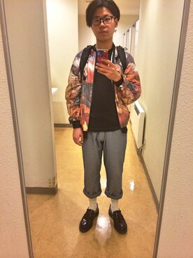 「柄物」｜「アイテム（ブルゾン）」を使った、タクマヤマグチさん（メンズ・167cm）の夏コーディネート