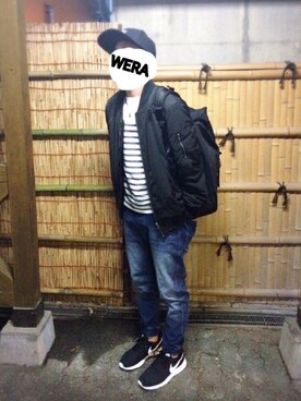 「雨の日」｜「アイテム（ミリタリージャケット）」を使った、しょーだいさん（メンズ・167cm）の冬コーディネート