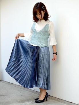 「ブルー」｜「アイテム（その他トップス）」を使った、ちひろさん（レディース・154cm）の秋コーディネート