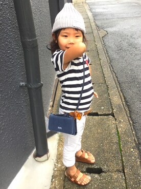 「アイテム（ショルダーバッグ、ブルー系）」を使った、beeさん（キッズ・100cm）の秋コーディネート