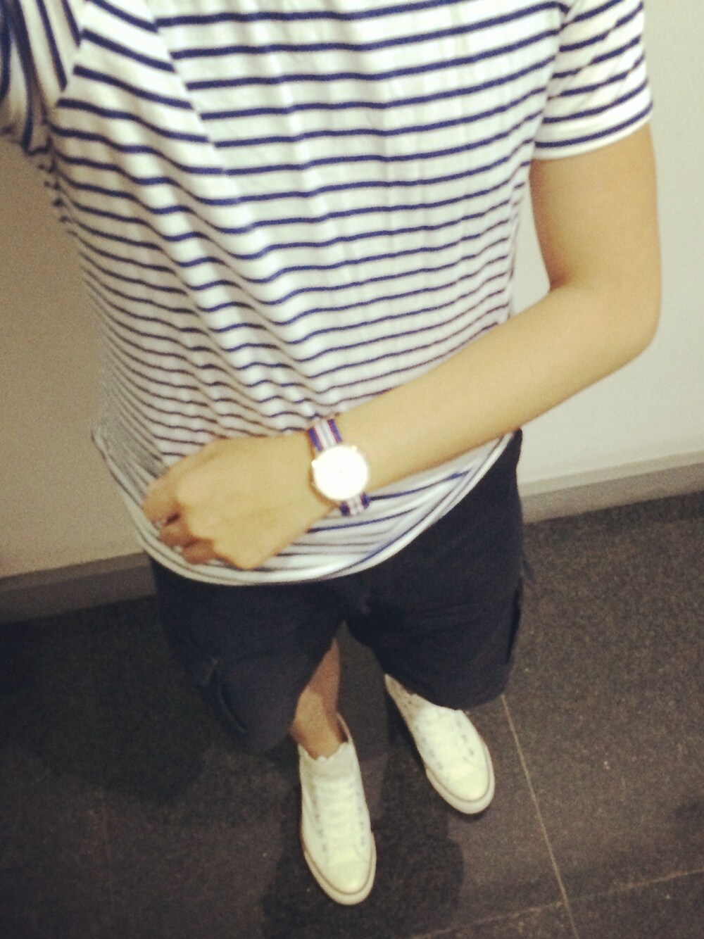 「converse、NET、Daniel Wellington、50% FIFTY PERCENT」｜「Daniel WellingtonのDW手錶 淺藍色帆布錶帶（アナログ腕時計、その他）」を使った、哲北榮治さん（メンズ・175cm）の春コーディネートの1枚目の写真