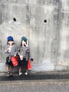 「MUJI」｜「アイテム（ニットキャップ/ビーニー）」を使った、tu__naさん（キッズ・110cm）の秋コーディネート