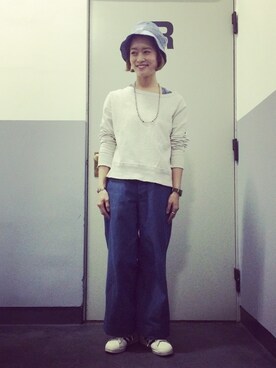 「HAVERSACK」｜「アイテム（スウェット）」を使った、maruyama ayakaさん（レディース・155cm）の春コーディネート