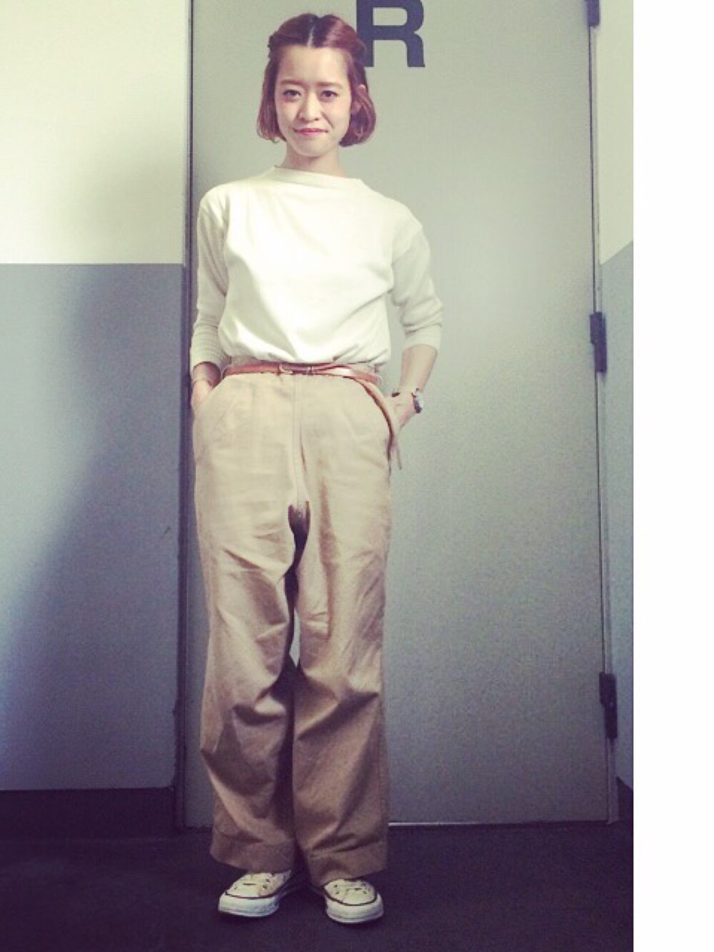 maruyama ayakaさんの「Le Tricoteur / コットン ガンジー セーター 15SS（BEAMS BOY）」を使ったコーディネート
