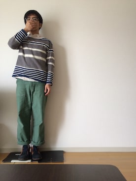 「WHITE LINE（ホワイトライン）のアイテム（トップス）」を使った、ふにゃこふにゃおさん（メンズ・168cm）の秋コーディネート