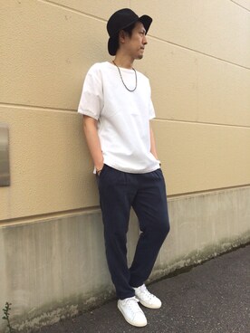 「ADAM ET ROPE'（アダムエロペ）のアイテム（トップス、ホワイト系）」を使った、Shinya Ishikawaさん（メンズ・181cm）の春コーディネート