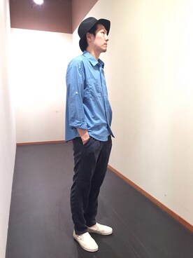 「ADAM ET ROPE'（アダムエロペ）のアイテム（トップス、ブルー系）」を使った、Shinya Ishikawaさん（メンズ・181cm）の春コーディネート