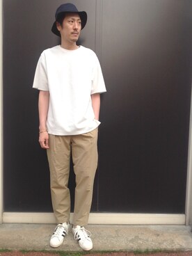 「ADAM ET ROPE'（アダムエロペ）のアイテム（トップス、ホワイト系）」を使った、Shinya Ishikawaさん（メンズ・181cm）の春コーディネート