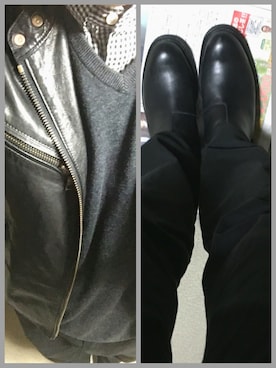 「チェルシーブーツ」｜「アイテム（ライダースジャケット）」を使った、仁さん（メンズ・167cm）の冬コーディネート