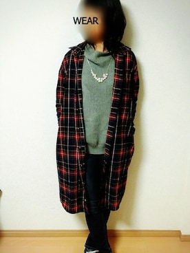 「アイテム（シャツワンピース、レッド系）」を使った、りほぴんさん（レディース・163cm）の秋コーディネート