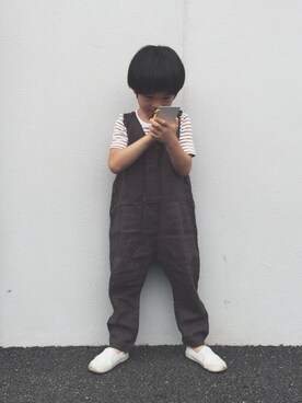 「Handmade（ハンドメイド）のアイテム（つなぎ/オールインワン）」を使った、R さん（キッズ・110cm）の秋コーディネート