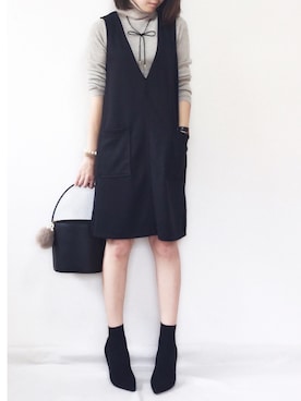 「リブタートルネック」｜「アイテム（アクセサリー）」を使った、ayaさん（レディース・157cm）の秋コーディネート