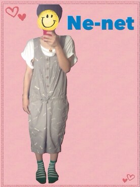 「Ne-net（ネネット）のアイテム（つなぎ/オールインワン）」を使った、makoさん（レディース・154cm）の春コーディネート