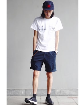 「BROWNY（ブラウニー）のアイテム（キャップ）」を使った、陈百万さん（メンズ・175cm）の夏コーディネート