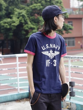 「BROWNY（ブラウニー）のアイテム（キャップ）」を使った、陈百万さん（メンズ・175cm）の夏コーディネート