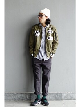 「STYLE」｜「アイテム（ナイロンジャケット）」を使った、陈百万さん（メンズ・175cm）の秋コーディネート