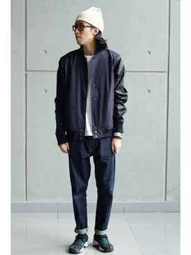 「STYLE」｜「アイテム（ノーカラージャケット）」を使った、陈百万さん（メンズ・175cm）の秋コーディネート