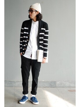 「STYLE」｜「アイテム（ノーカラージャケット）」を使った、陈百万さん（メンズ・175cm）の秋コーディネート