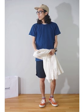 「COVERNAT」｜「アイテム（帽子）」を使った、陈百万さん（メンズ・175cm）の春コーディネート