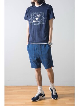 「blue」｜「アイテム（カーゴパンツ）」を使った、陈百万さん（メンズ・175cm）の夏コーディネート