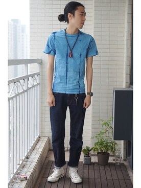 「ARCH INDIGO（アークインディゴ）のアイテム」を使った、陈百万さん（メンズ・175cm）の秋コーディネート