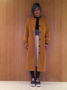 「アイテム（ダッフルコート、オレンジ系）」を使った、Joycechangさん（レディース・163cm）の冬コーディネート