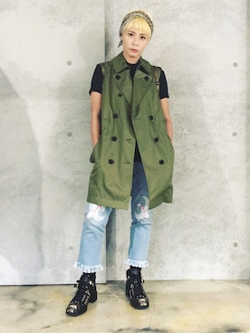 「アイテム（トレンチコート、グリーン系）」を使った、Joycechangさん（レディース・163cm）の秋コーディネート