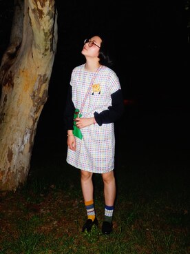 「アイテム（メッセンジャーバッグ、グリーン系）」を使った、koonyinさん（レディース・170cm）の春コーディネート