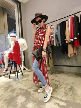 「アイテム（シャツワンピース、レッド系）」を使った、mesjouets.Mさん（レディース・158cm）の春コーディネート