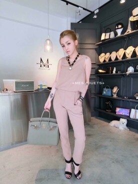 「アイテム（つなぎ/オールインワン、ベージュ系）」を使った、mesjouets.Mさん（レディース・158cm）の夏コーディネート