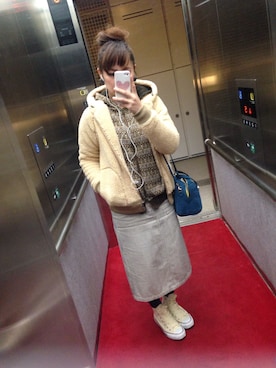 「ストライプスカート」｜「アイテム（ブルゾン）」を使った、waonwaさん（レディース・153cm）の冬コーディネート