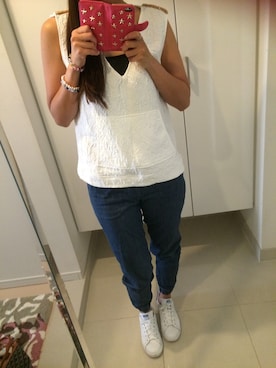 「ZARA（ザラ）のアイテム（タンクトップ、ホワイト系）」を使った、かな♡さん（レディース）の春コーディネート