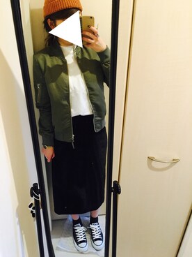 「JEANASIS（ジーナシス）のリブミディタイトスカート（スカート、ブラック系）」を使った、aya☺︎さん（レディース・159cm）の春コーディネート
